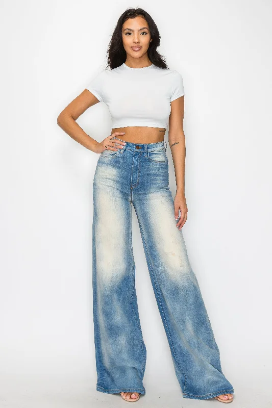 40750 High Rise Wide Leg Vintage Effect Wash Jeans