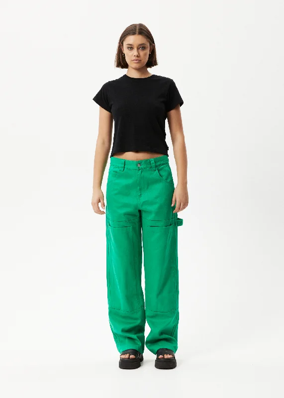 AFENDS Womens Sleepy Hollow Moss - Twill Carpenter Pants - Forest Dapper Women's Bow - adorned