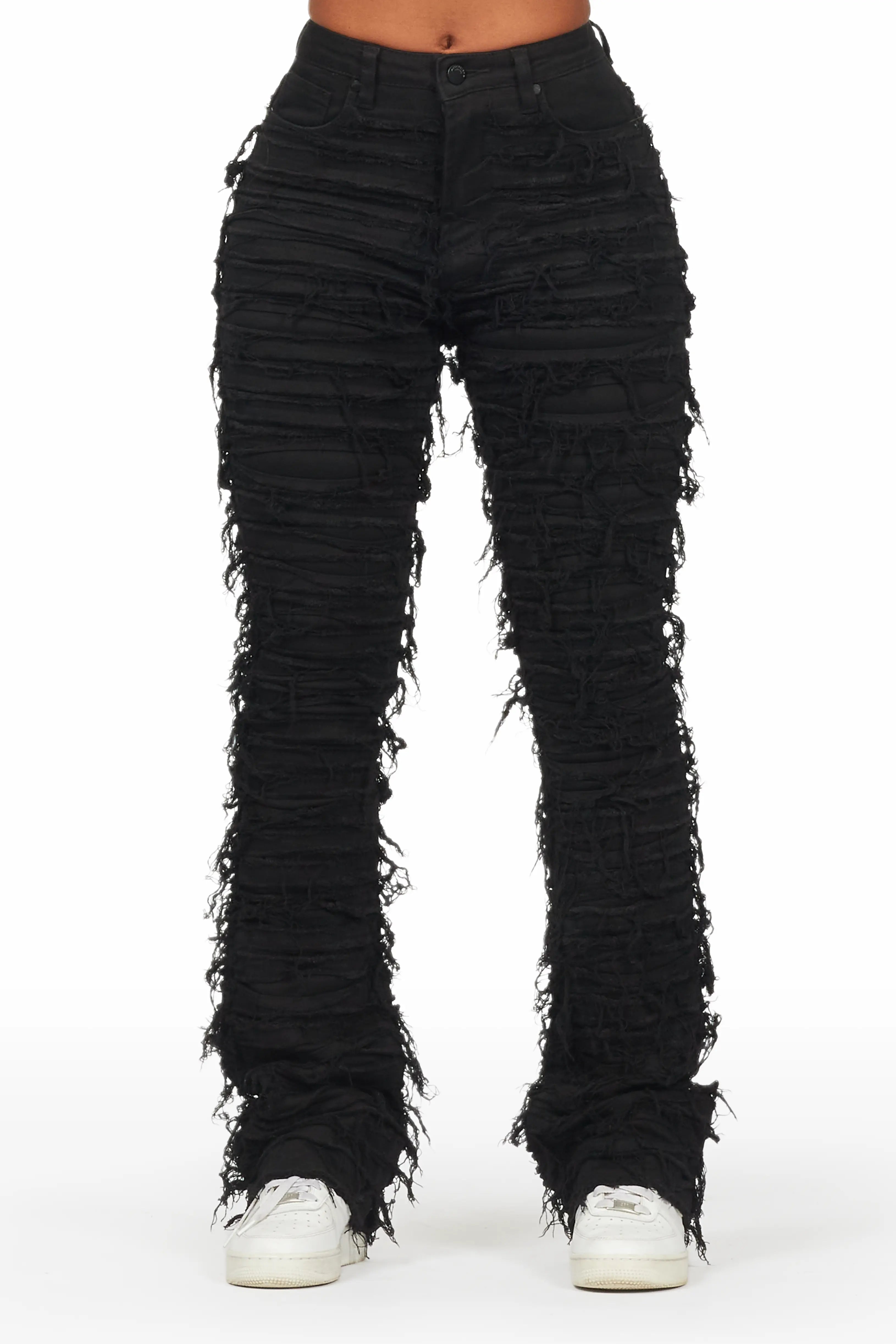 Melany Black Stacked Flared Jean