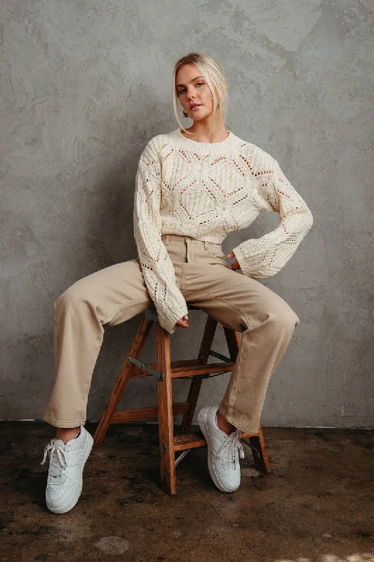 Amber Pointelle Knit Sweater Minimalist Women's Casual