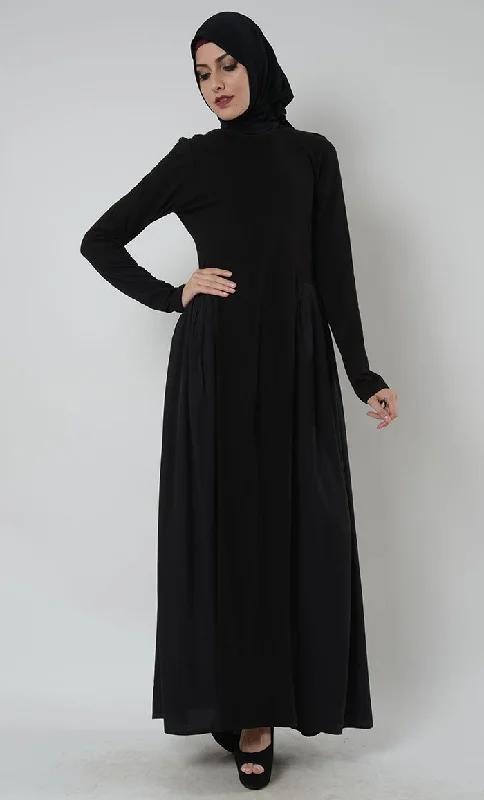 Highneck Pleated muslimah Abaya Dress