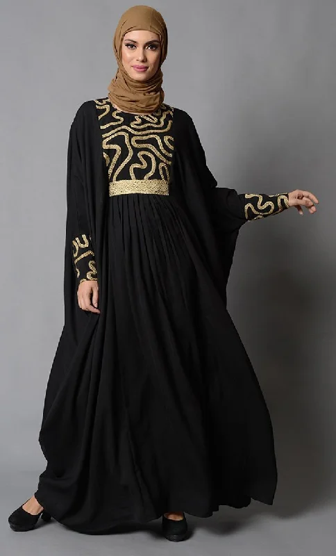 Gold Embroidered Accents Kaftan Style Eid Abaya Dress Classic Women's Tweed