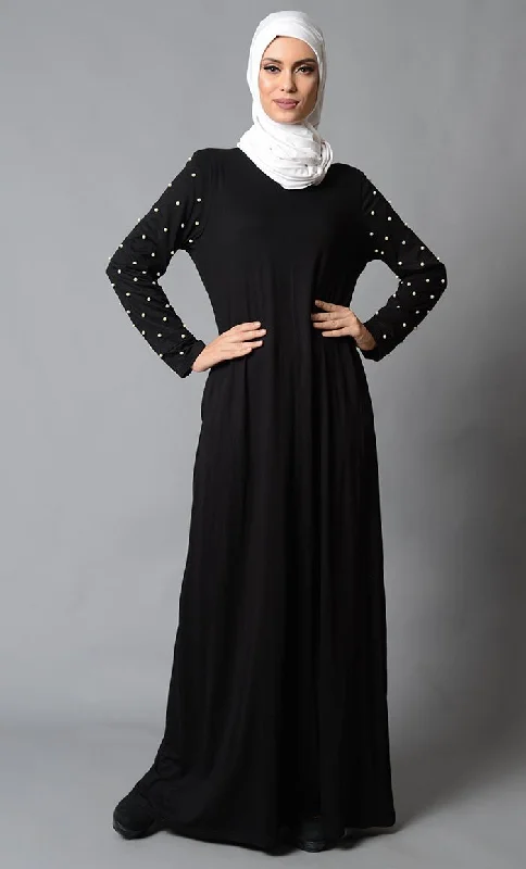 Pearl Embellished Sleeves Casual Abaya Dress Practical Women's Multi - 
