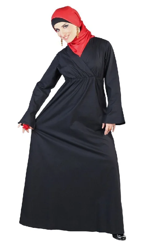 Basic Fold Over Style Pleated Abaya Dress Sporty Women's Athleisure 