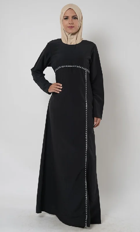 Contrast color embroidered trims muslimah abaya dress