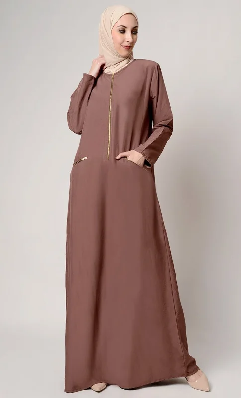 Zipper Detail Casual Muslimah Abaya Dress French
