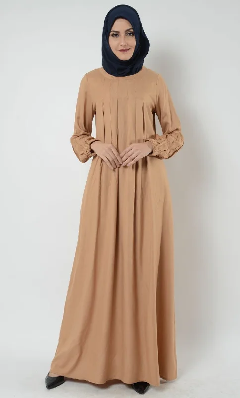 Front pleated A line casual abaya dress