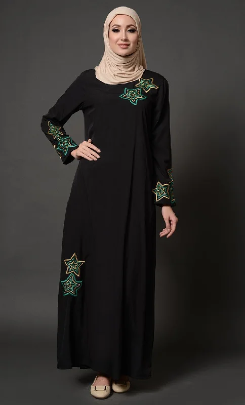 Star Embroidered Motifs Arabian Abaya Dress Artistic Women's Avant - 