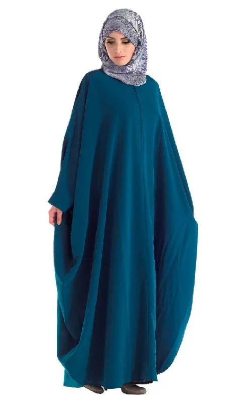 Metallic Zipper Detail Irani Kimono Style Abaya Dress-Teal Confident Women's High - fashion Metallic Zipper Detail Irani Kimono Style Abaya Dress-Teal Confident Women's High - fashion