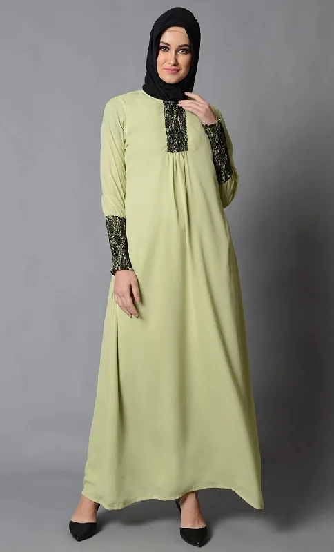 Net Lace Detail Beautiful A Line Abaya Dress European