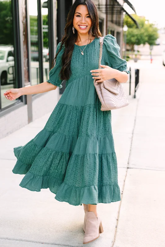 Making Moves Spruce Green Eyelet Midi Dress