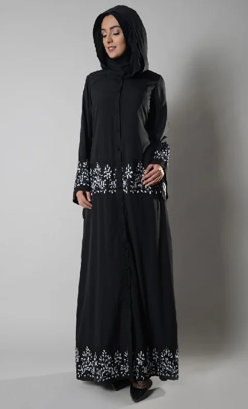 Hoodie style floral embroidered abaya dress