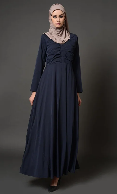 Gathers Detailed Front Yoke Flared Abaya Dress Relaxed Women's 