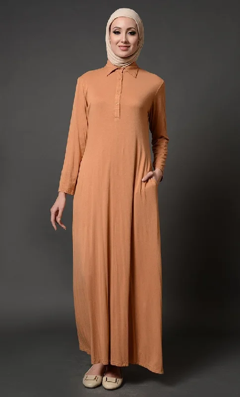 Collared Everyday Wear Basic Abaya Dress Monochromatic Office Style