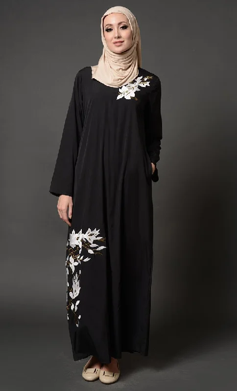 Floral Embroidered Arabian Abaya Dress Bold Women's Statement