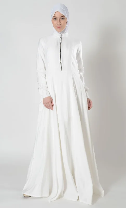 Front Zipper detail pleated Umrah Hajj Abaya dress