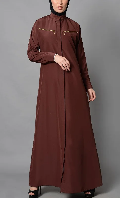Zipper detail pockets and button down abaya dress Contemporary 