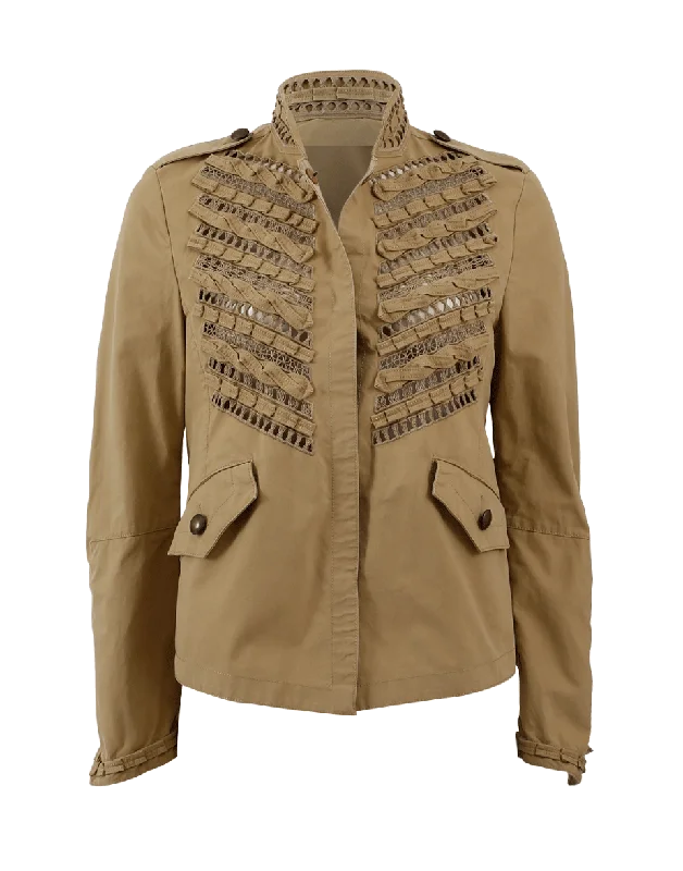 Canvas Snap Up Jacket Casual Women's Loose - fitting