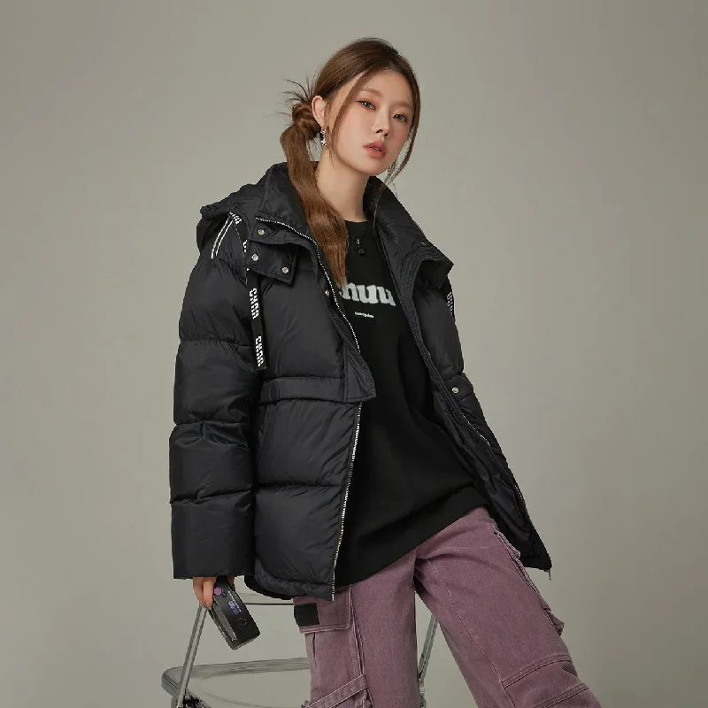 Logo String Hooded Oversized Padded Jacket Relaxed Women's 