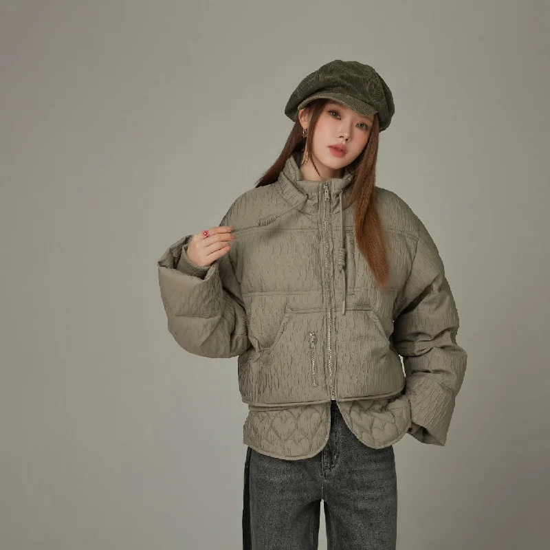 Pattern Oversized Layered Padded Jacket Sleek Women's 