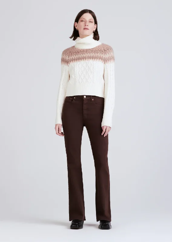 Derek Lam 10 Crosby - Marcella Cable Knit and Fair Isle Turtleneck in Ivory