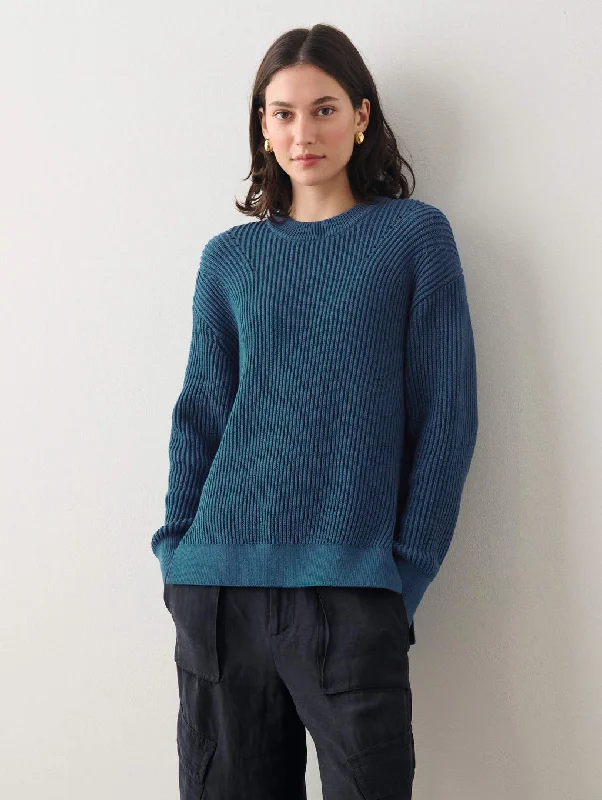 White + Warren - Core Spun Cotton Ribbed Crewneck in Gem Blue